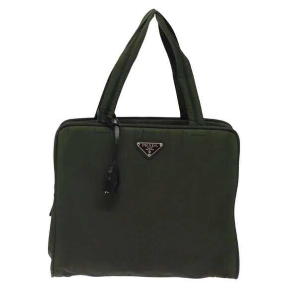 PRADA Hand Bag Nylon Khaki Silver Auth - Picture 1 of 16
